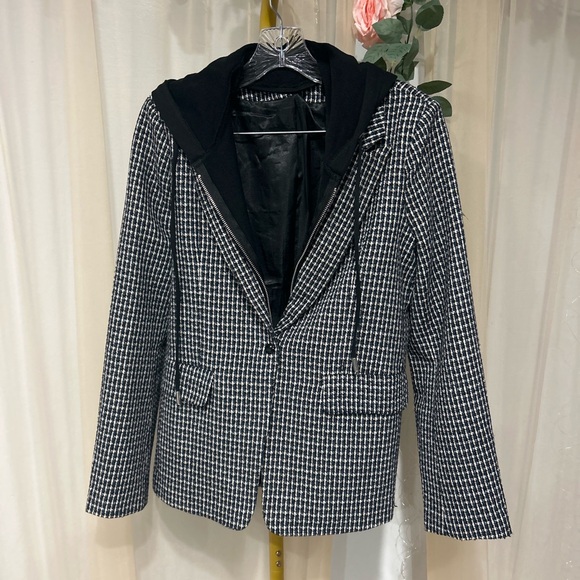 Elan Tweed Blazer Jacket w/ Removable Hood Medium Layered Jacket - Picture 2 of 5